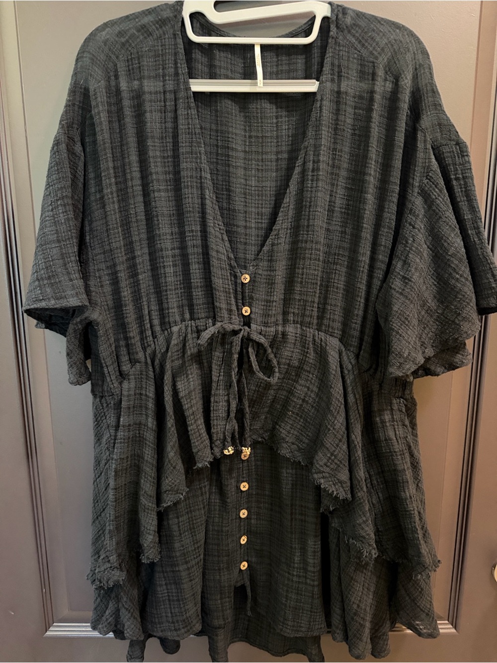 Free People Navy Gauze Tiered Button Tunic